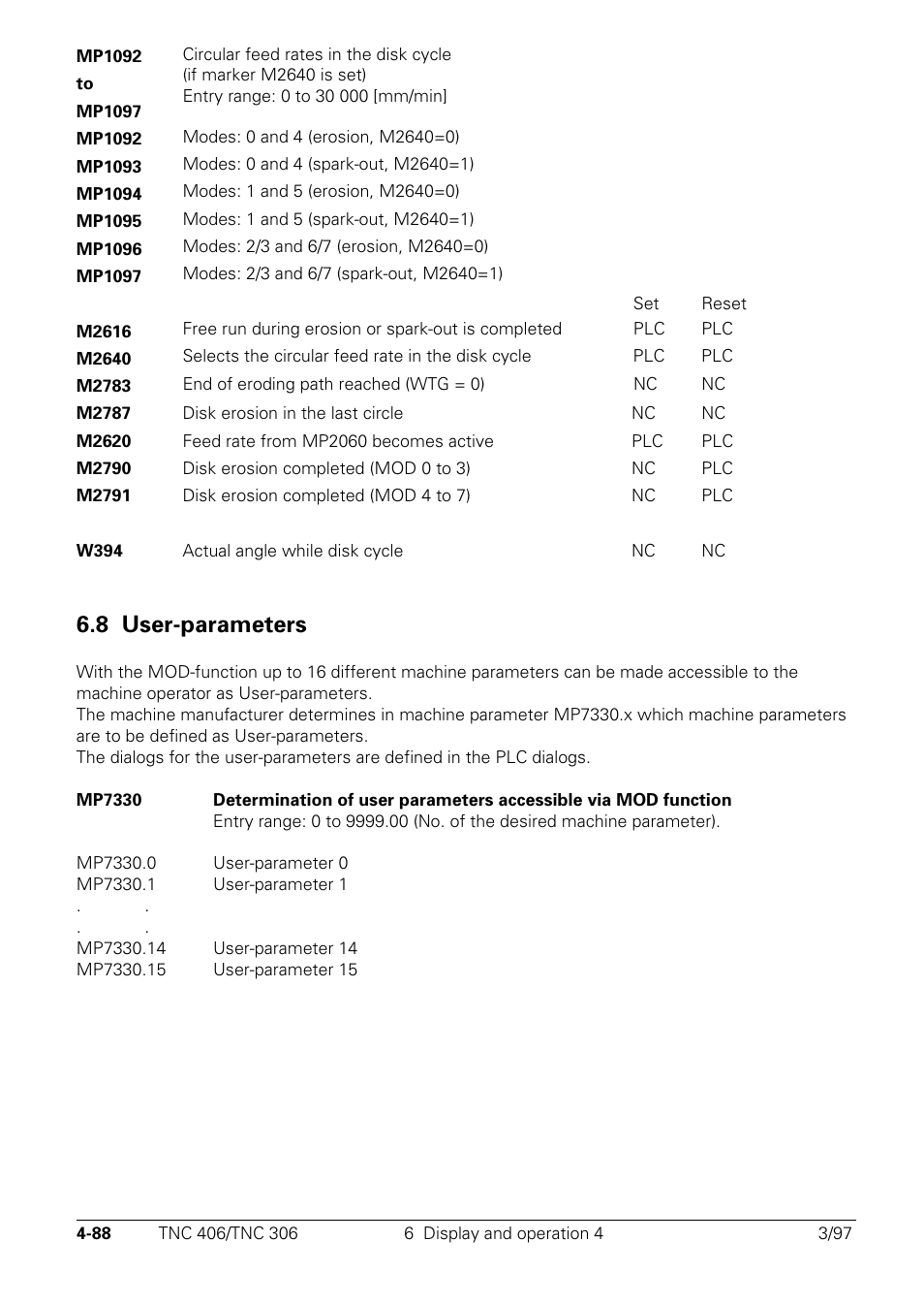 User-parameters, 8 user-parameters | HEIDENHAIN TNC 306 Technical Manual User Manual | Page 188 / 510