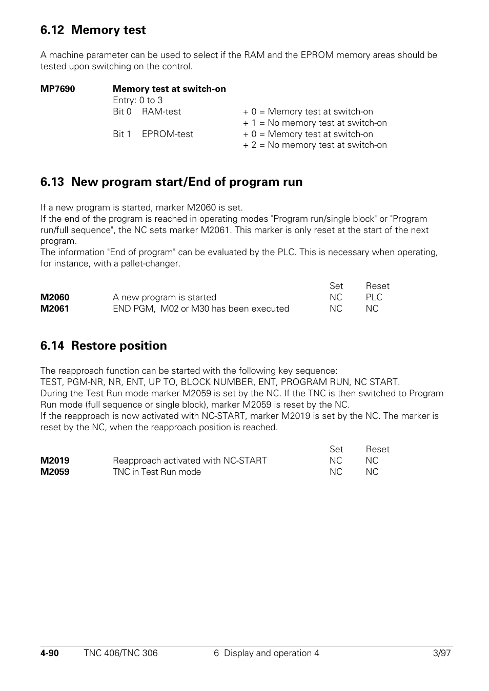 12 memory test, 13 new program start/end of program run, 14 restore position | HEIDENHAIN TNC 306 Technical Manual User Manual | Page 190 / 510