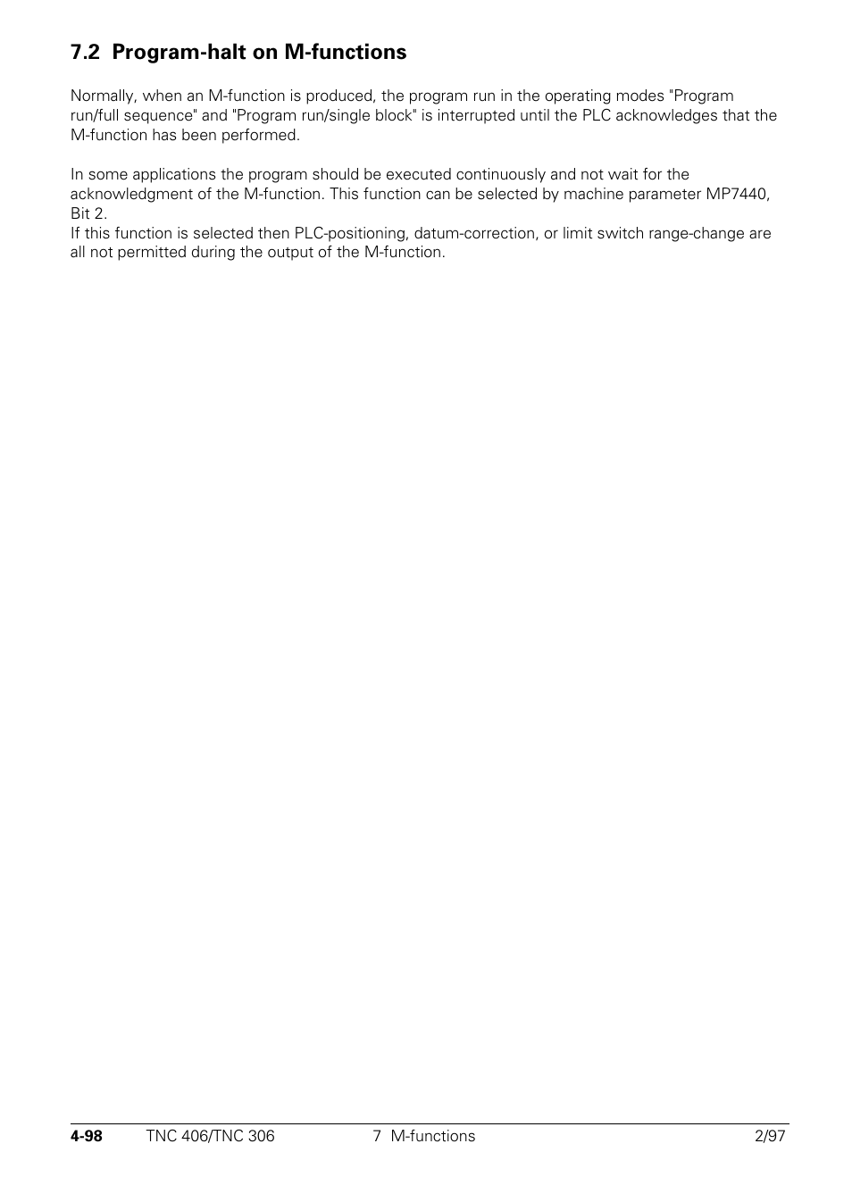 Program-halt on m-functions, 2 program-halt on m-functions | HEIDENHAIN TNC 306 Technical Manual User Manual | Page 198 / 510