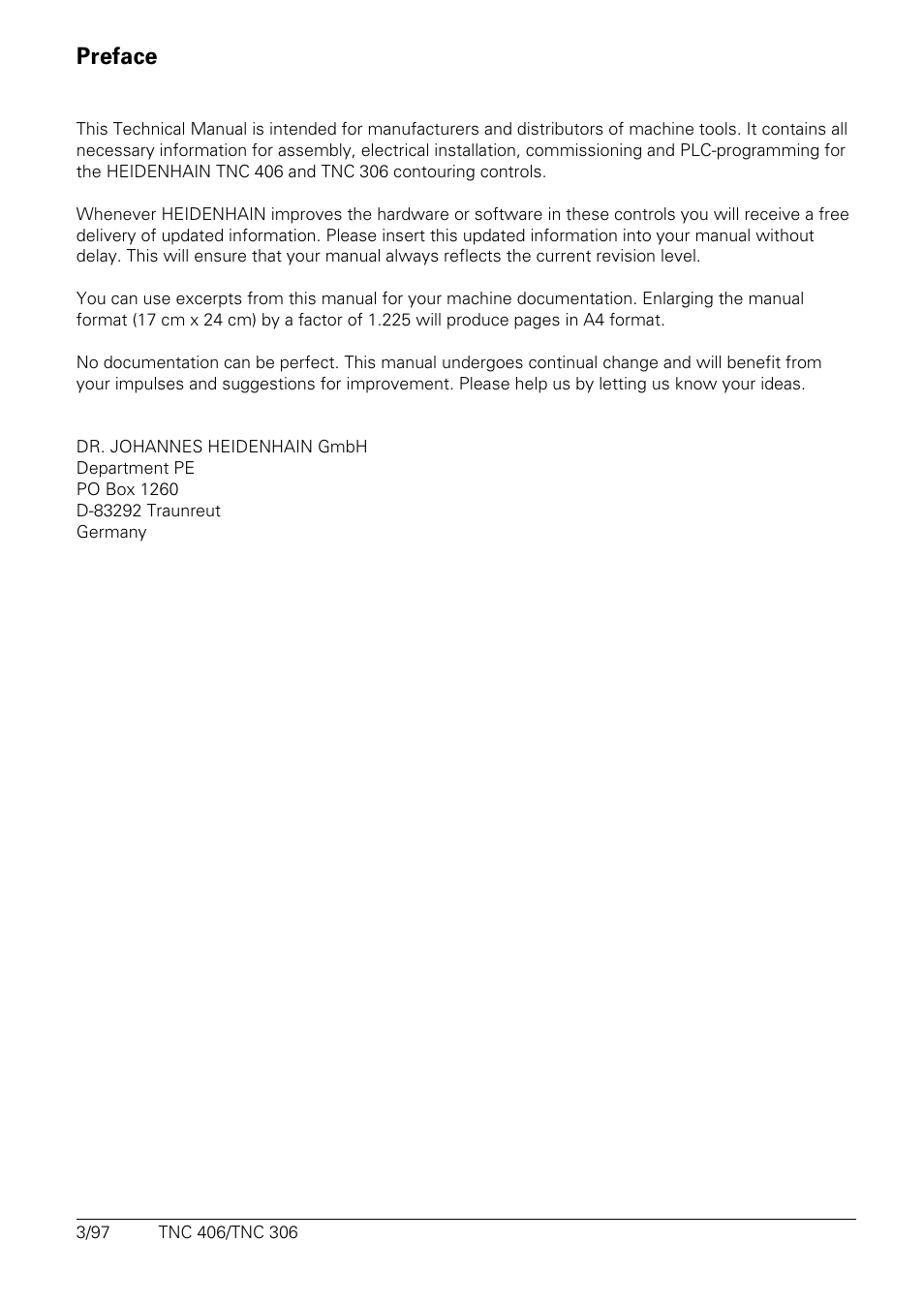 Preface | HEIDENHAIN TNC 306 Technical Manual User Manual | Page 2 / 510