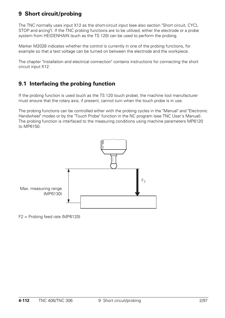 Short circuit/probing, Interfacing the probing function, 9 short circuit/probing | 1 interfacing the probing function | HEIDENHAIN TNC 306 Technical Manual User Manual | Page 212 / 510