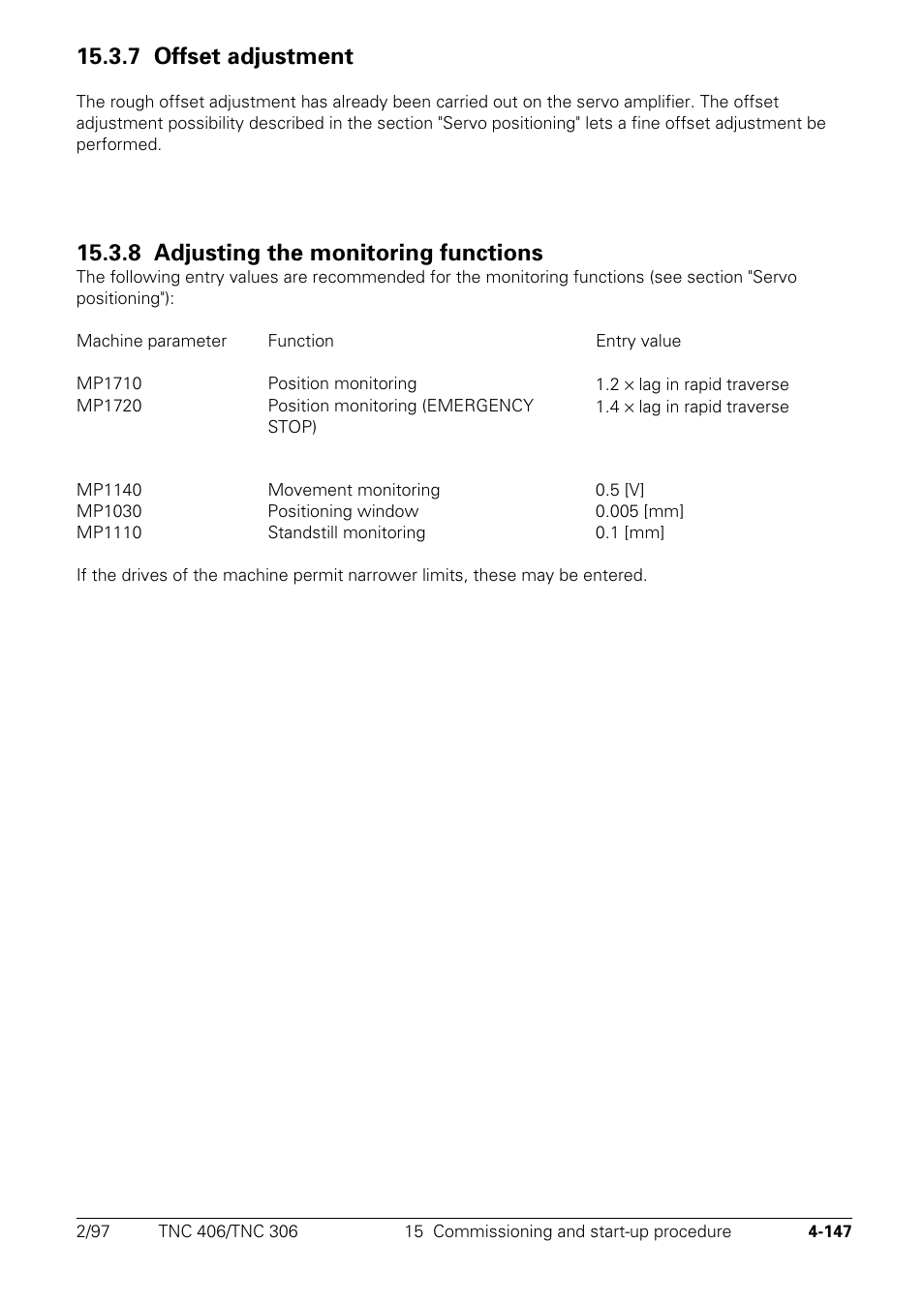 7 offset adjustment, 8 adjusting the monitoring functions | HEIDENHAIN TNC 306 Technical Manual User Manual | Page 247 / 510