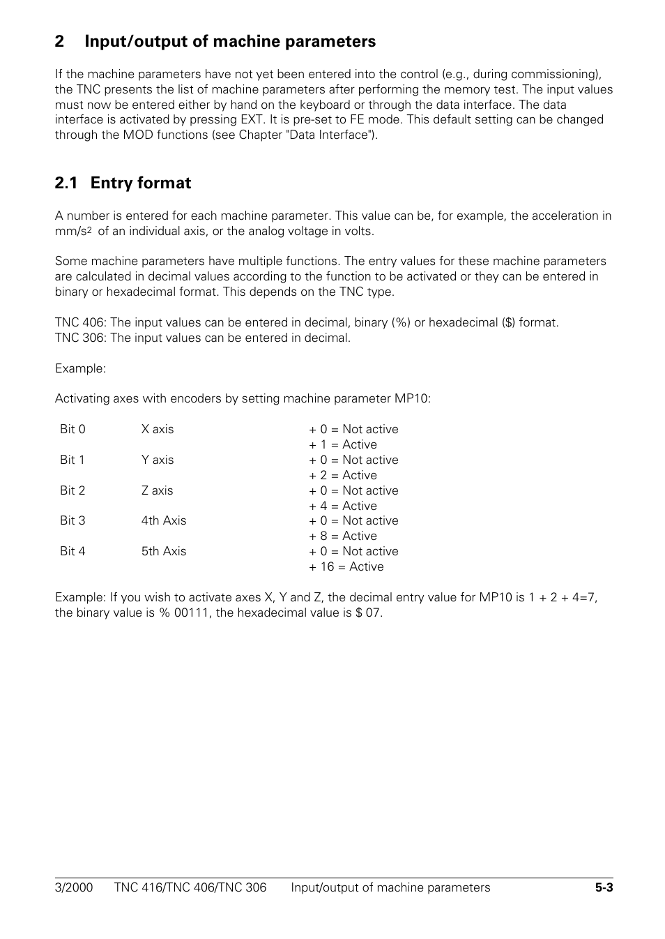 Input/output of machine parameters, Entry format, 2input/output of machine parameters | 1 entry format | HEIDENHAIN TNC 306 Technical Manual User Manual | Page 251 / 510