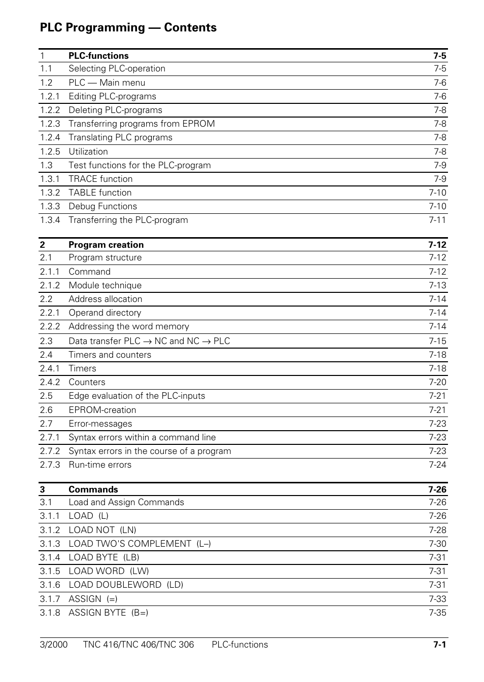 Plc programming, Plc programming — contents | HEIDENHAIN TNC 306 Technical Manual User Manual | Page 291 / 510