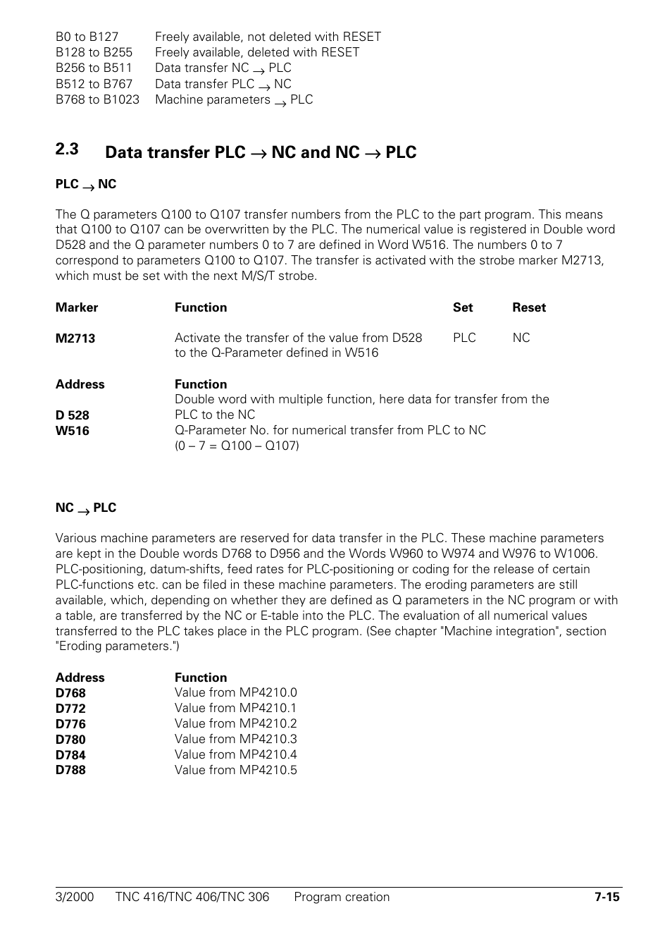 Data transfer plc, Nc and nc → plc, 3 data transfer plc → nc and nc → plc | HEIDENHAIN TNC 306 Technical Manual User Manual | Page 305 / 510