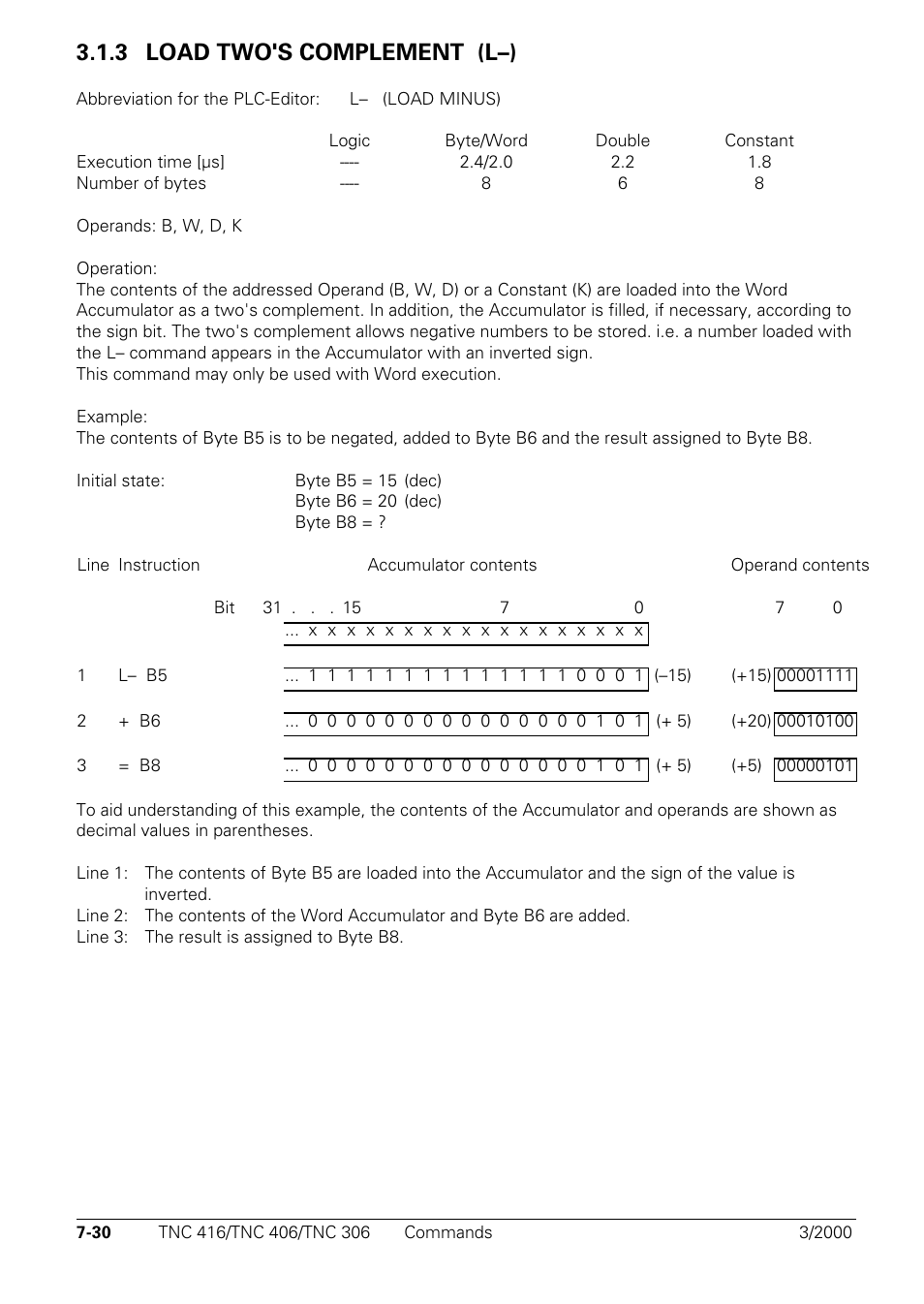 Load two's complement (l–), 3 load two's complement (l–) l | HEIDENHAIN TNC 306 Technical Manual User Manual | Page 320 / 510