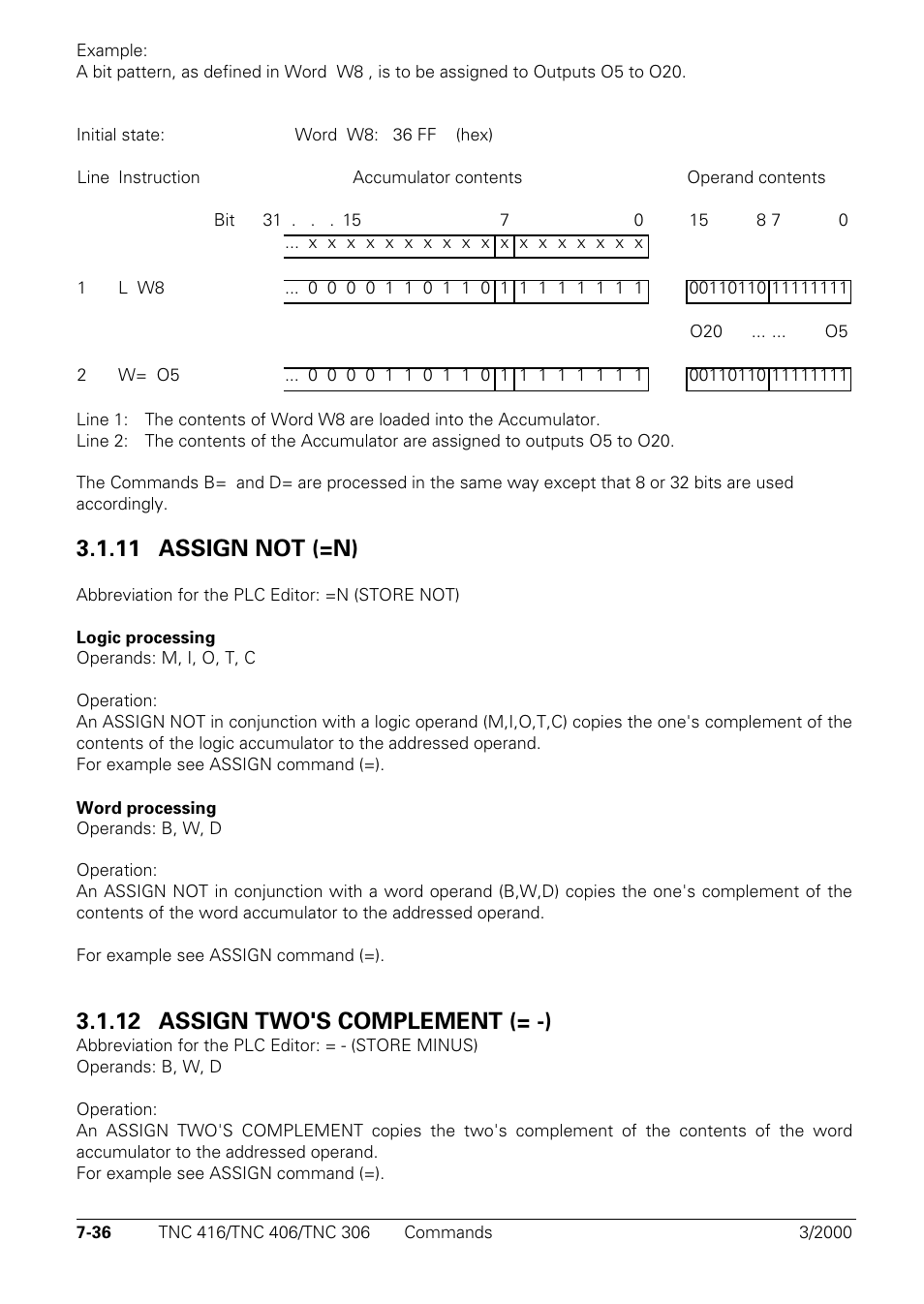 11 assign not (=n), 12 assign two's complement (= -) | HEIDENHAIN TNC 306 Technical Manual User Manual | Page 326 / 510