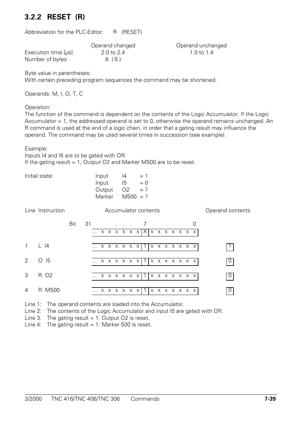Reset (r), 2 reset (r) r | HEIDENHAIN TNC 306 Technical Manual User Manual | Page 329 / 510