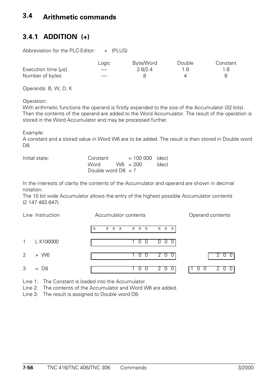 Arithmetic commands, Addition (+), 4 arithmetic commands 3.4.1 addition (+) | HEIDENHAIN TNC 306 Technical Manual User Manual | Page 346 / 510