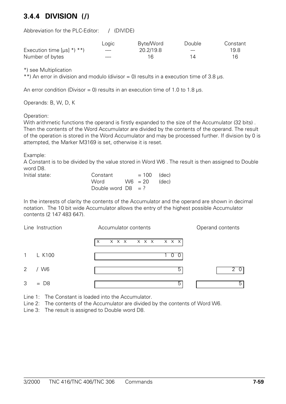 Division (/), 4 division (/) | HEIDENHAIN TNC 306 Technical Manual User Manual | Page 349 / 510