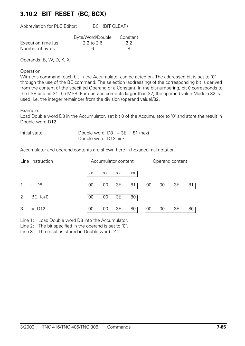 2 bit reset (bc, bcx), 2 bit reset (bc, bcx) bc | HEIDENHAIN TNC 306 Technical Manual User Manual | Page 375 / 510