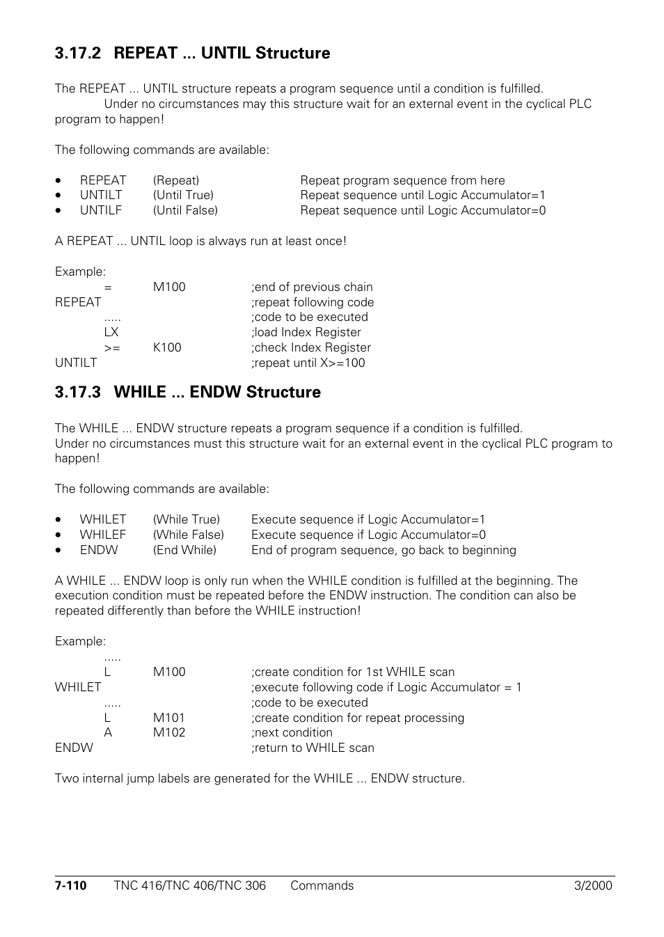 2 repeat ... until structure, 3 while ... endw structure | HEIDENHAIN TNC 306 Technical Manual User Manual | Page 400 / 510