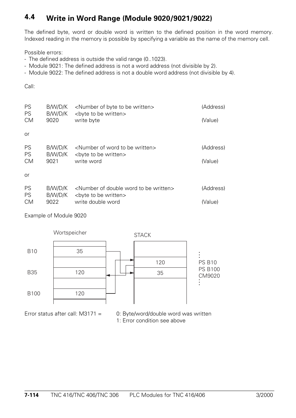 Write in word range (module 9020/9021/9022) | HEIDENHAIN TNC 306 Technical Manual User Manual | Page 404 / 510