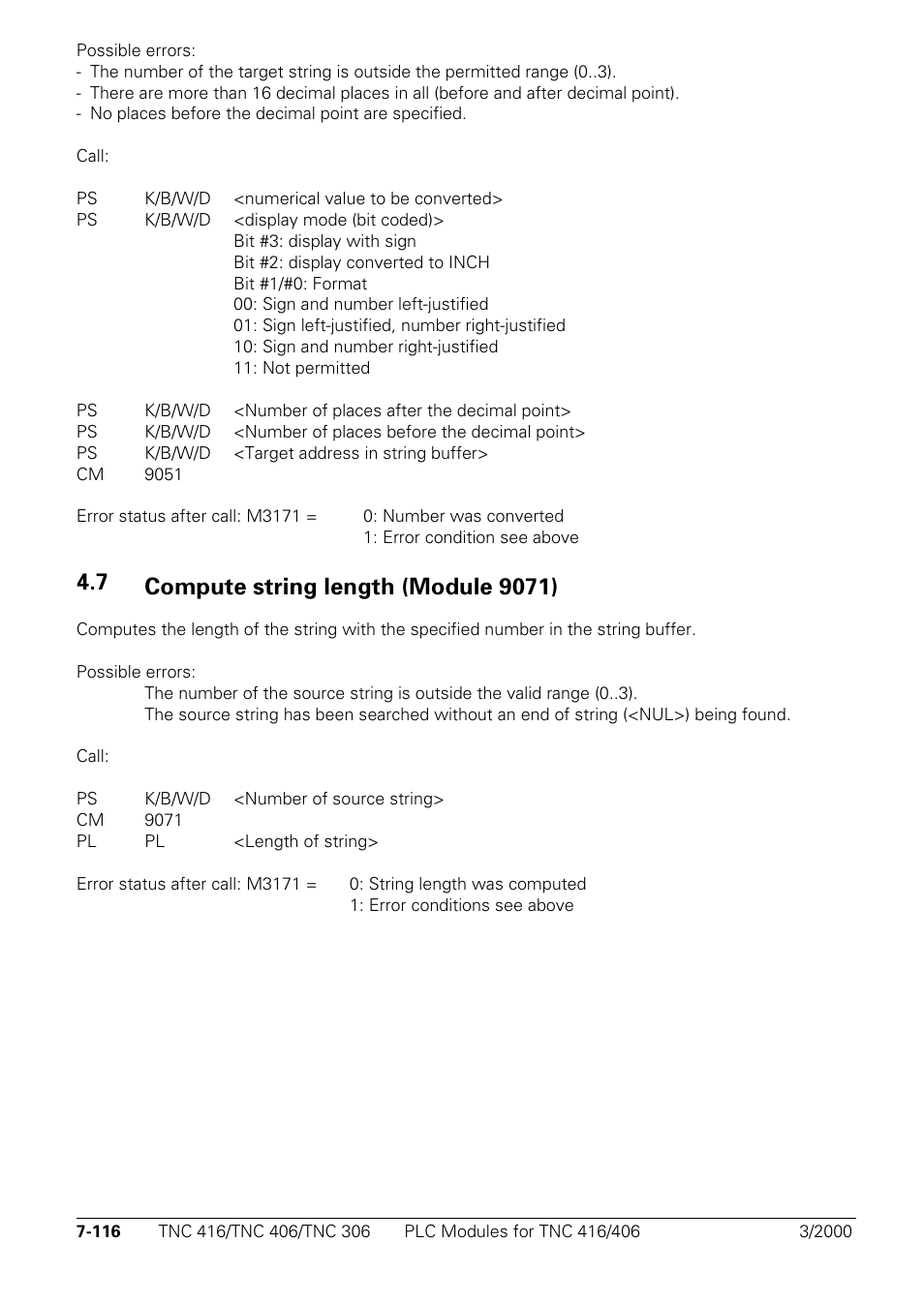 Compute string length (module 9071) | HEIDENHAIN TNC 306 Technical Manual User Manual | Page 406 / 510