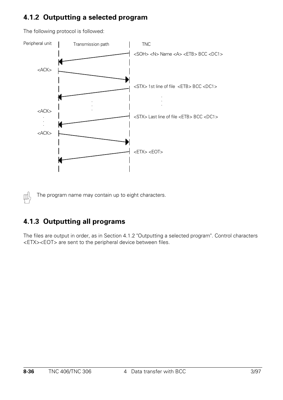 2 outputting a selected program, 3 outputting all programs | HEIDENHAIN TNC 306 Technical Manual User Manual | Page 449 / 510