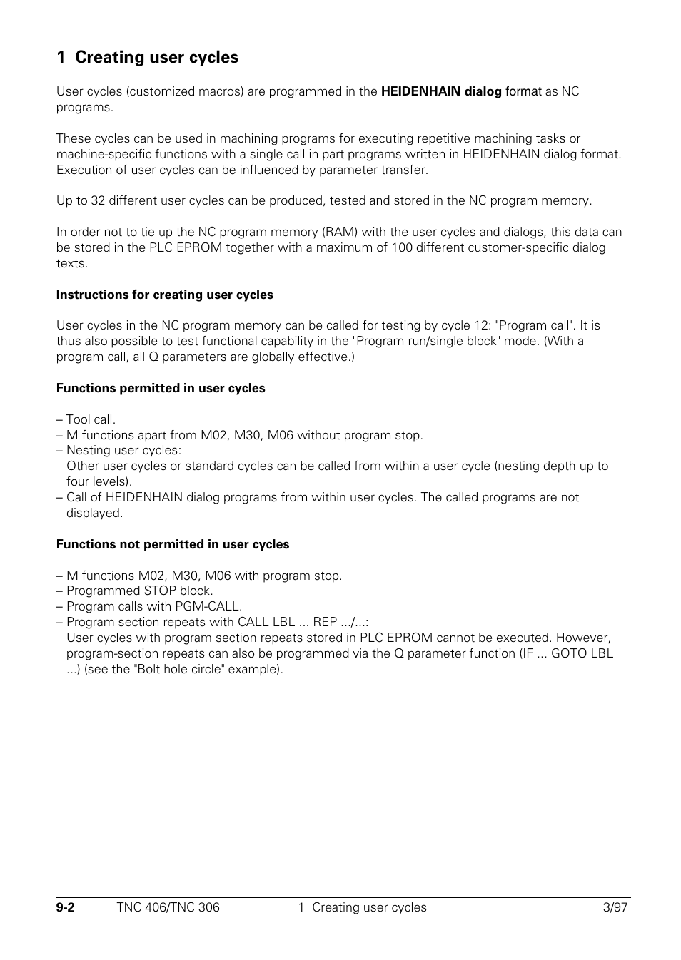 Creating user cycles, 1 creating user cycles | HEIDENHAIN TNC 306 Technical Manual User Manual | Page 457 / 510