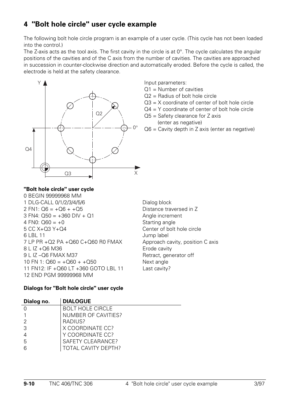 Bolt hole circle" user cycle example, 4 "bolt hole circle" user cycle example | HEIDENHAIN TNC 306 Technical Manual User Manual | Page 465 / 510