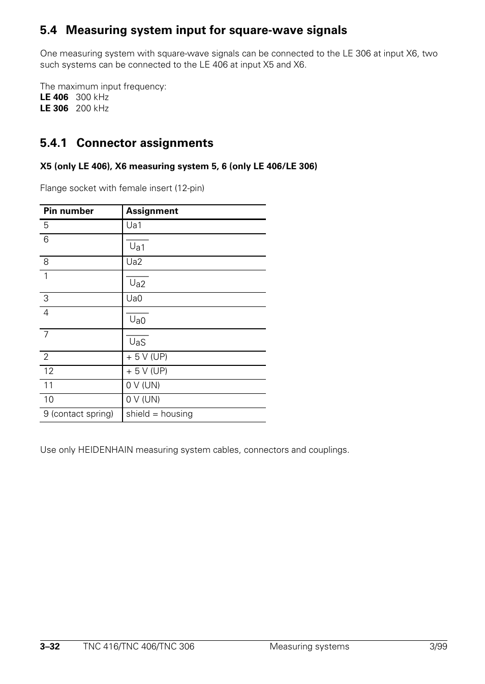 Measuring system input for square-wave signals, Connector assignments, 4 measuring system input for square-wave signals | 1 connector assignments | HEIDENHAIN TNC 306 Technical Manual User Manual | Page 47 / 510