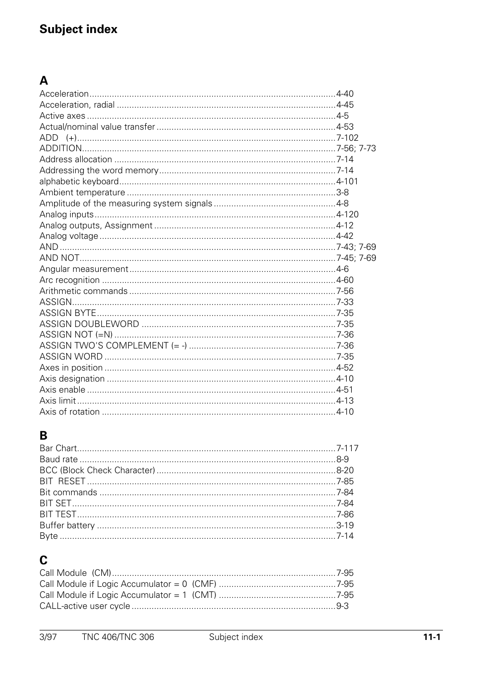 Subject index, Subject index a | HEIDENHAIN TNC 306 Technical Manual User Manual | Page 471 / 510