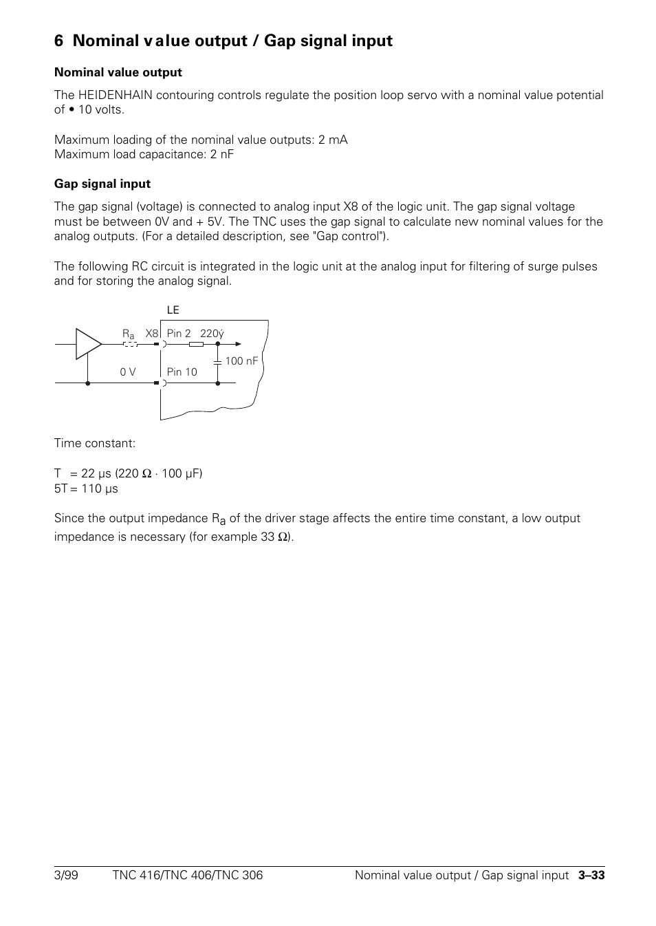 6 nominal value output / gap signal input, 6 nominal v alue output / gap signal input | HEIDENHAIN TNC 306 Technical Manual User Manual | Page 48 / 510