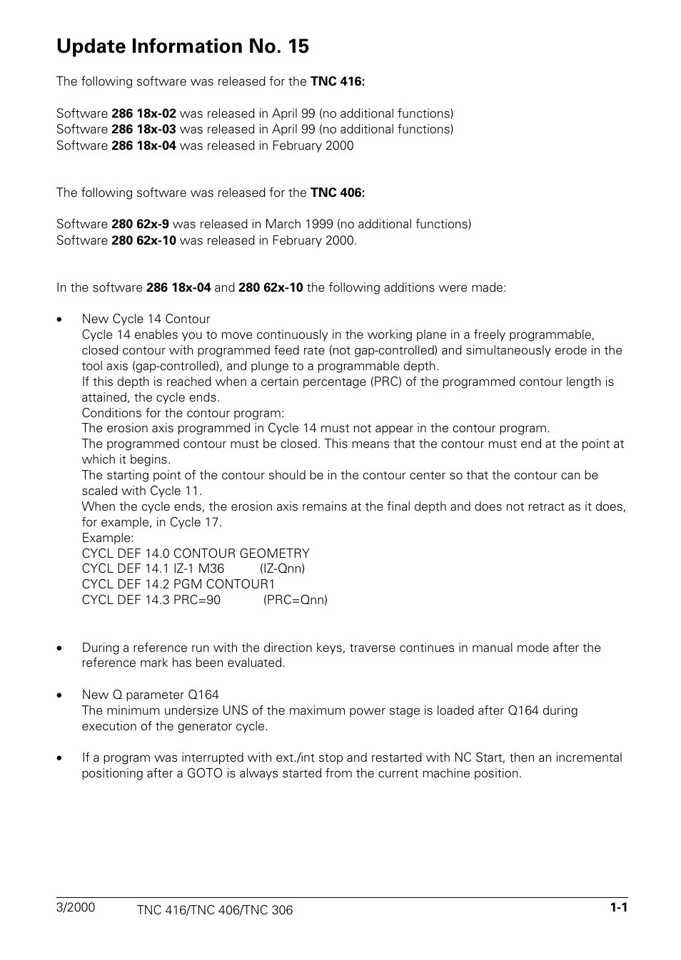 Update information no. 15 - 11, Update information no. 15 | HEIDENHAIN TNC 306 Technical Manual User Manual | Page 480 / 510