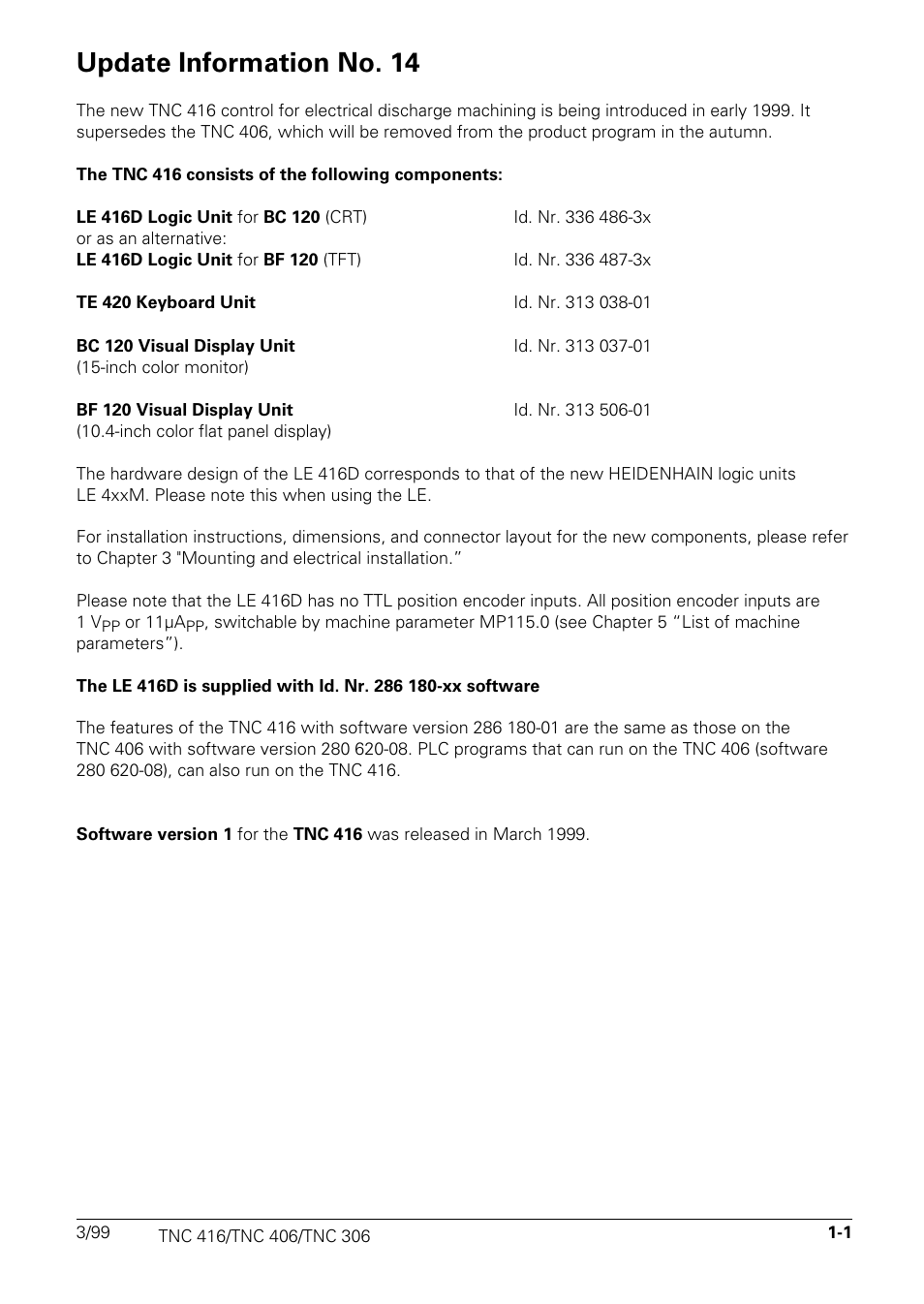 Update information no. 14 | HEIDENHAIN TNC 306 Technical Manual User Manual | Page 486 / 510