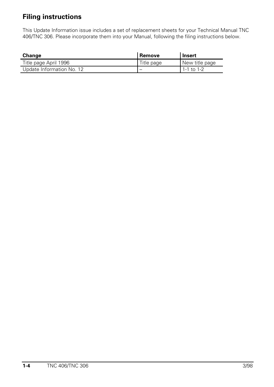 Filing instructions | HEIDENHAIN TNC 306 Technical Manual User Manual | Page 499 / 510
