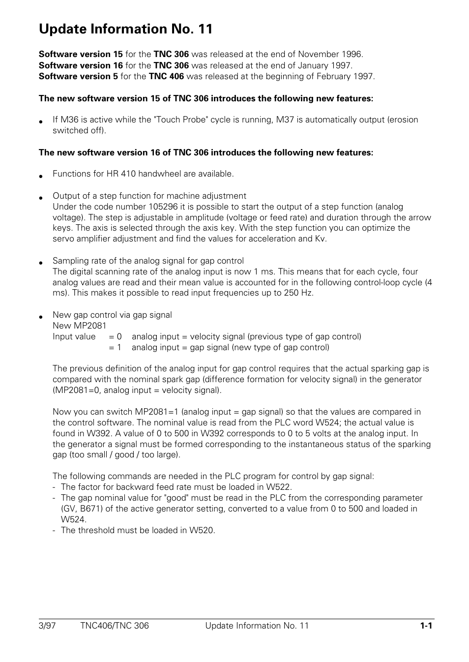 Update information no. 11 | HEIDENHAIN TNC 306 Technical Manual User Manual | Page 500 / 510