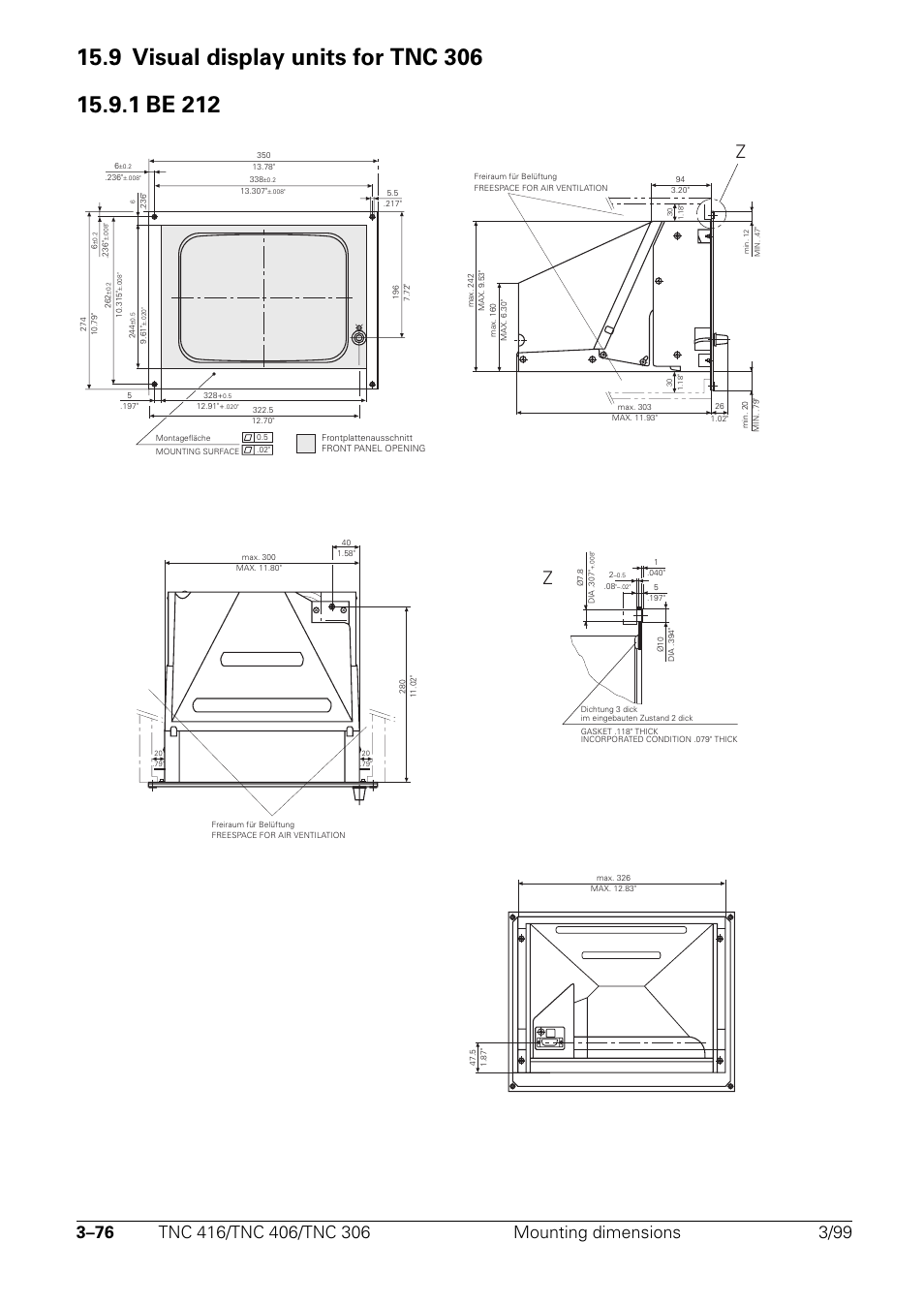 9 visual display units for tnc 306, Be 212 | HEIDENHAIN TNC 306 Technical Manual User Manual | Page 91 / 510