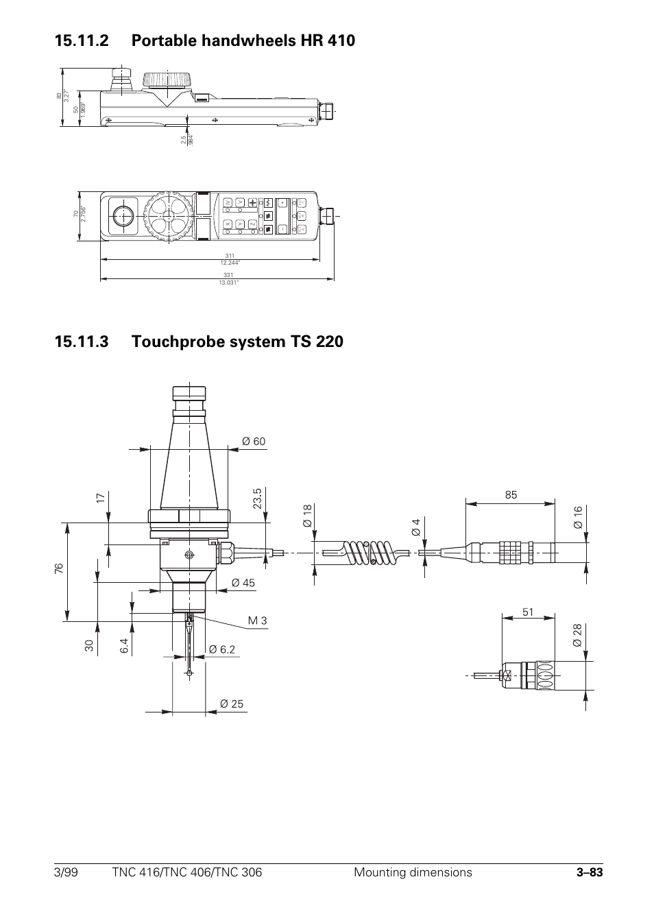2 portable handwheels hr 410, 3 touchprobe system ts 220 | HEIDENHAIN TNC 306 Technical Manual User Manual | Page 98 / 510