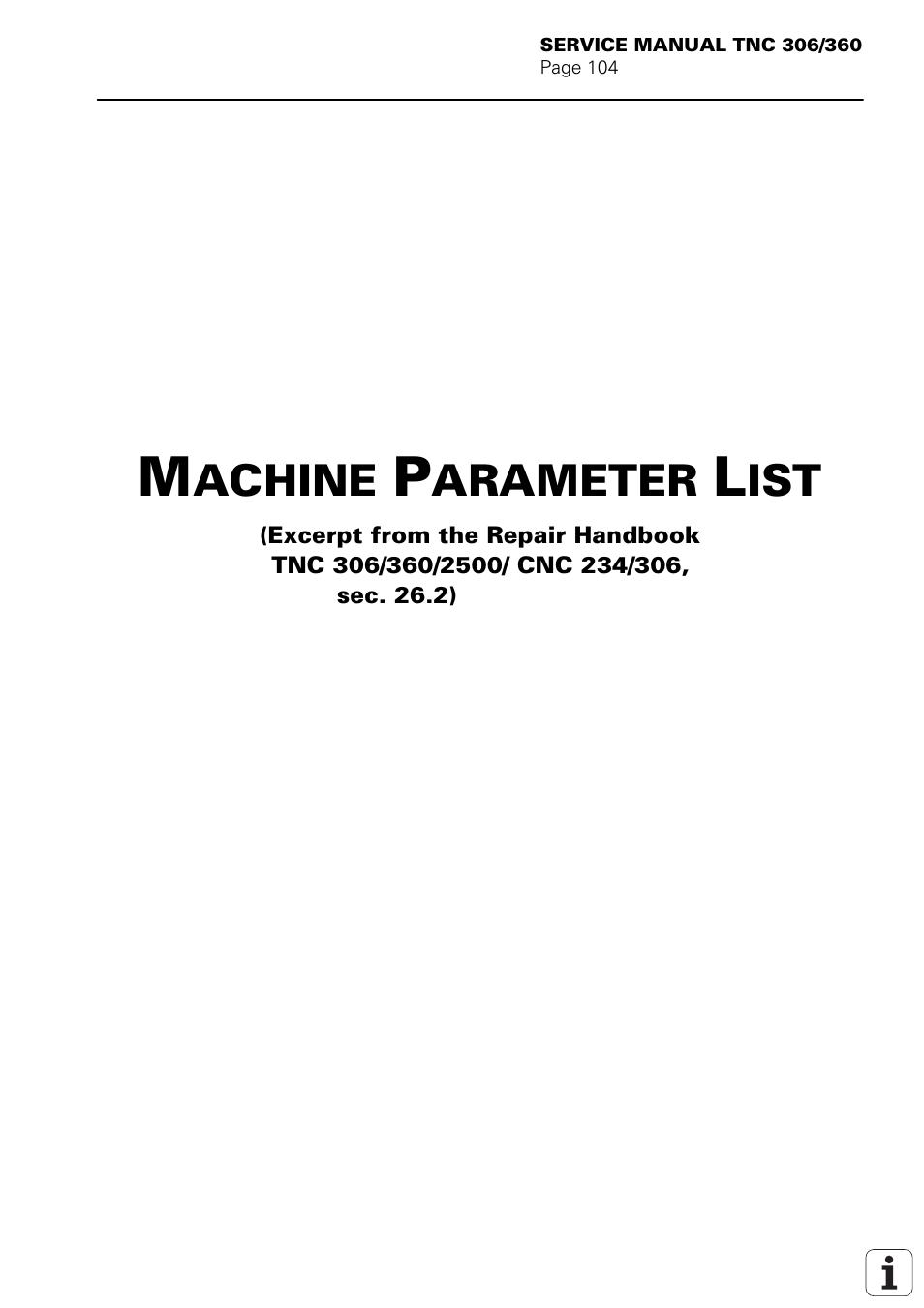 Achine, Arameter | HEIDENHAIN TNC 306 Service Manual User Manual | Page 111 / 157