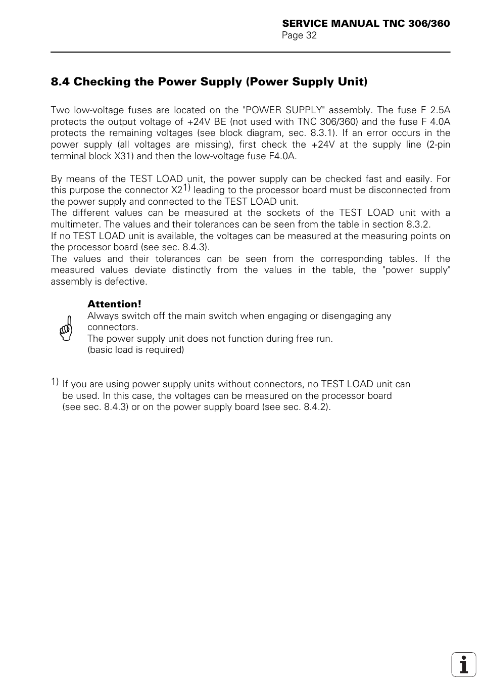 Checking the power supply (power supply unit) | HEIDENHAIN TNC 306 Service Manual User Manual | Page 36 / 157