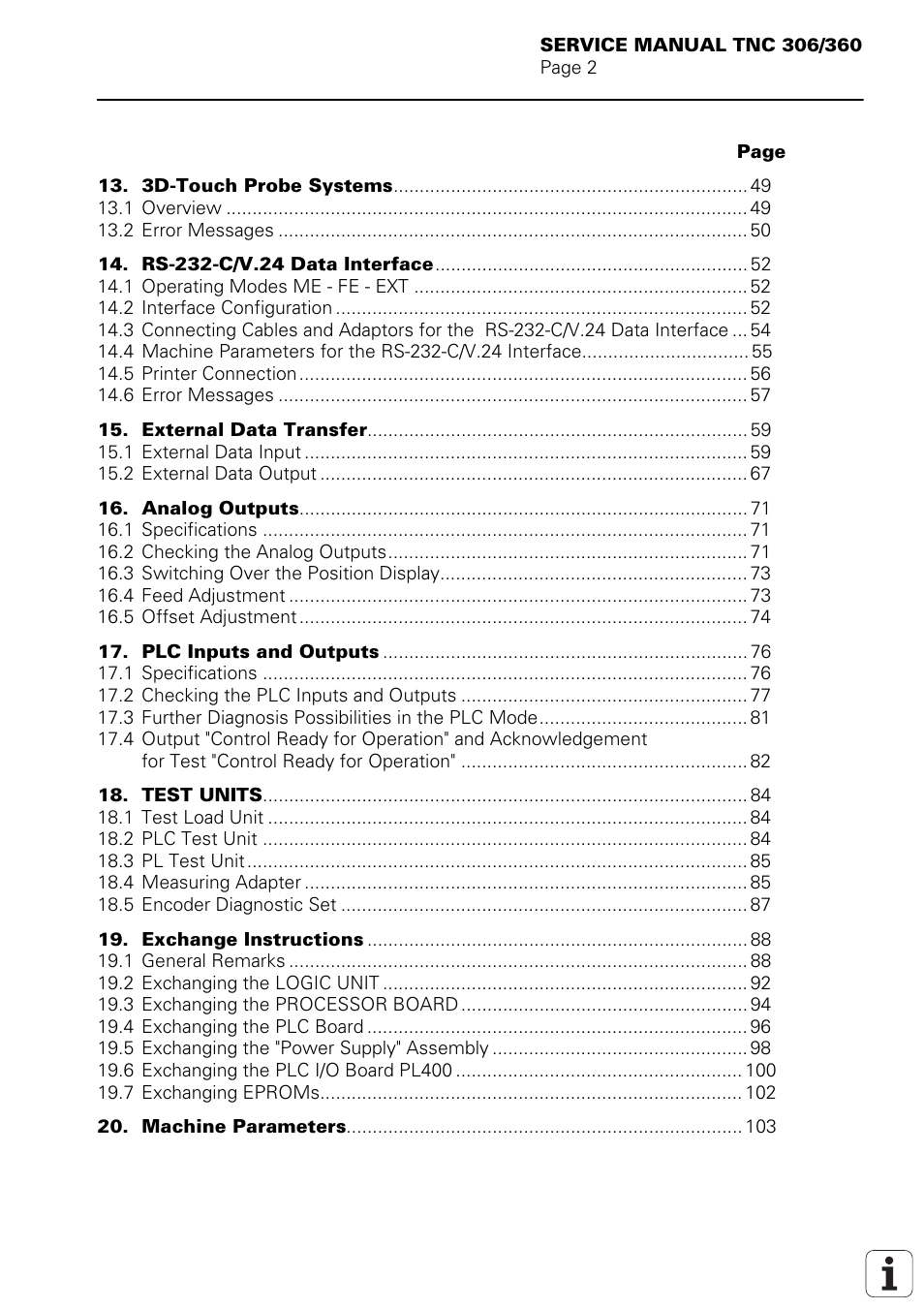 3d-touch probe systems, Rs-232-c/v.24 data interface, External data transfer | Analog outputs, Plc inputs and outputs, Test units, Exchange instructions | HEIDENHAIN TNC 306 Service Manual User Manual | Page 4 / 157