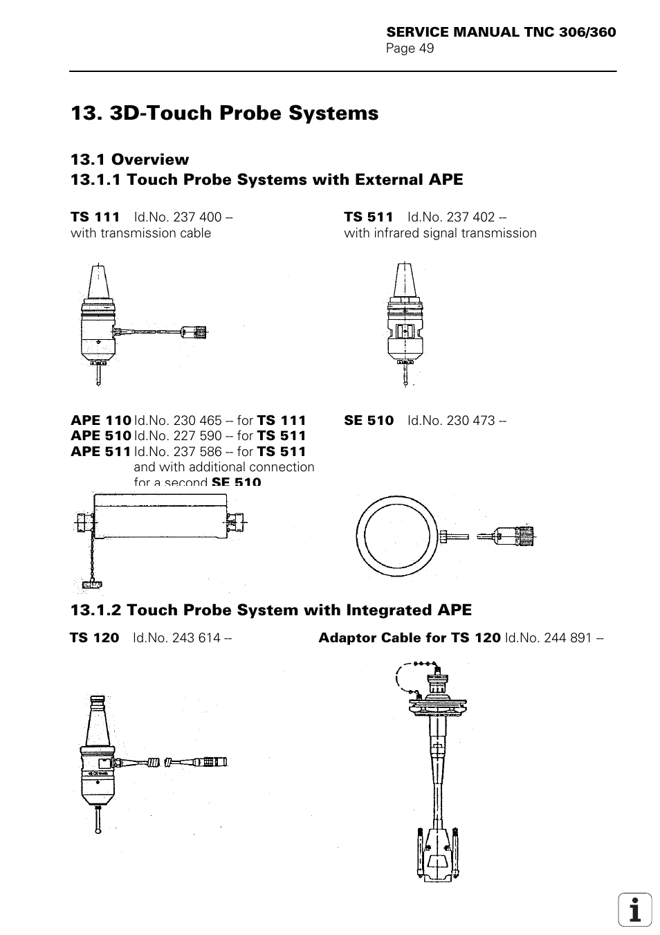 3d-touch probe systems 13.1 overview, 3d-touch probe systems | HEIDENHAIN TNC 306 Service Manual User Manual | Page 56 / 157
