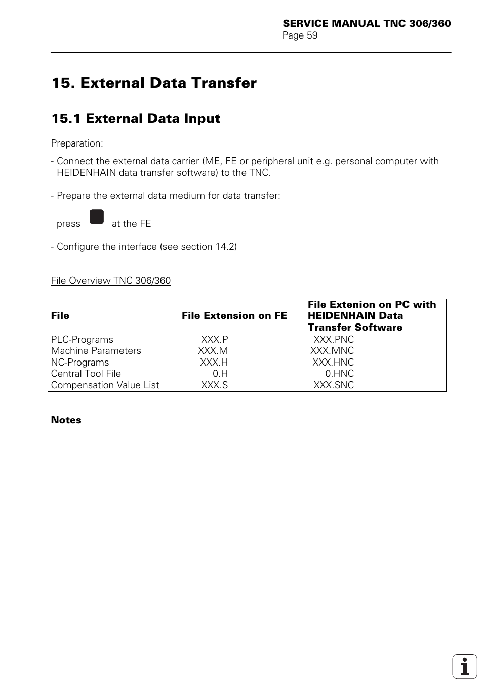 External data transfer 15.1 external data input, For further causes see section 15.1 and 17.4, External data transfer | 1 external data input | HEIDENHAIN TNC 306 Service Manual User Manual | Page 66 / 157