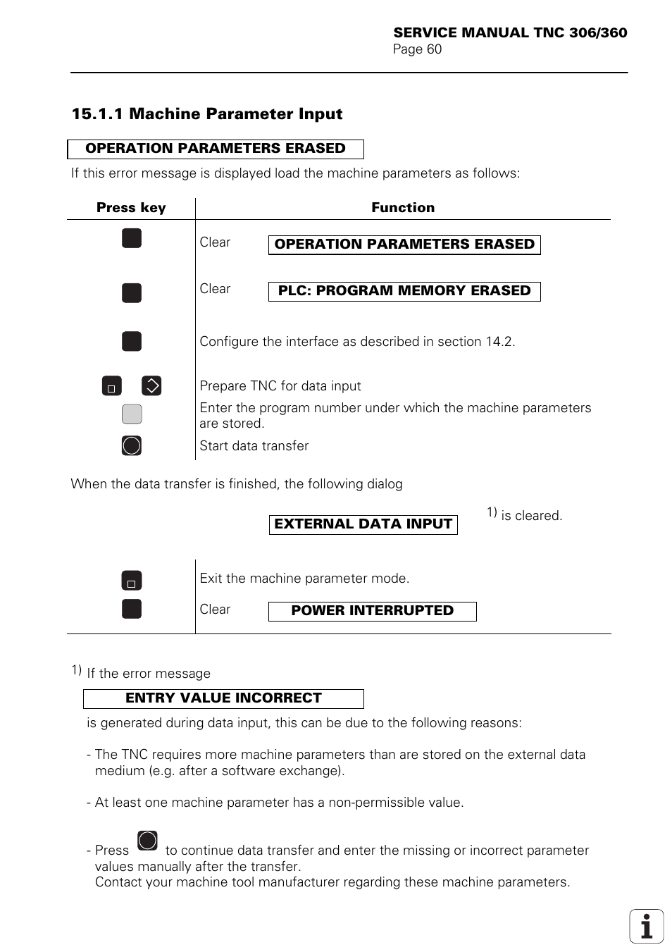 Plc: program memory erased, 1 machine parameter input | HEIDENHAIN TNC 306 Service Manual User Manual | Page 67 / 157