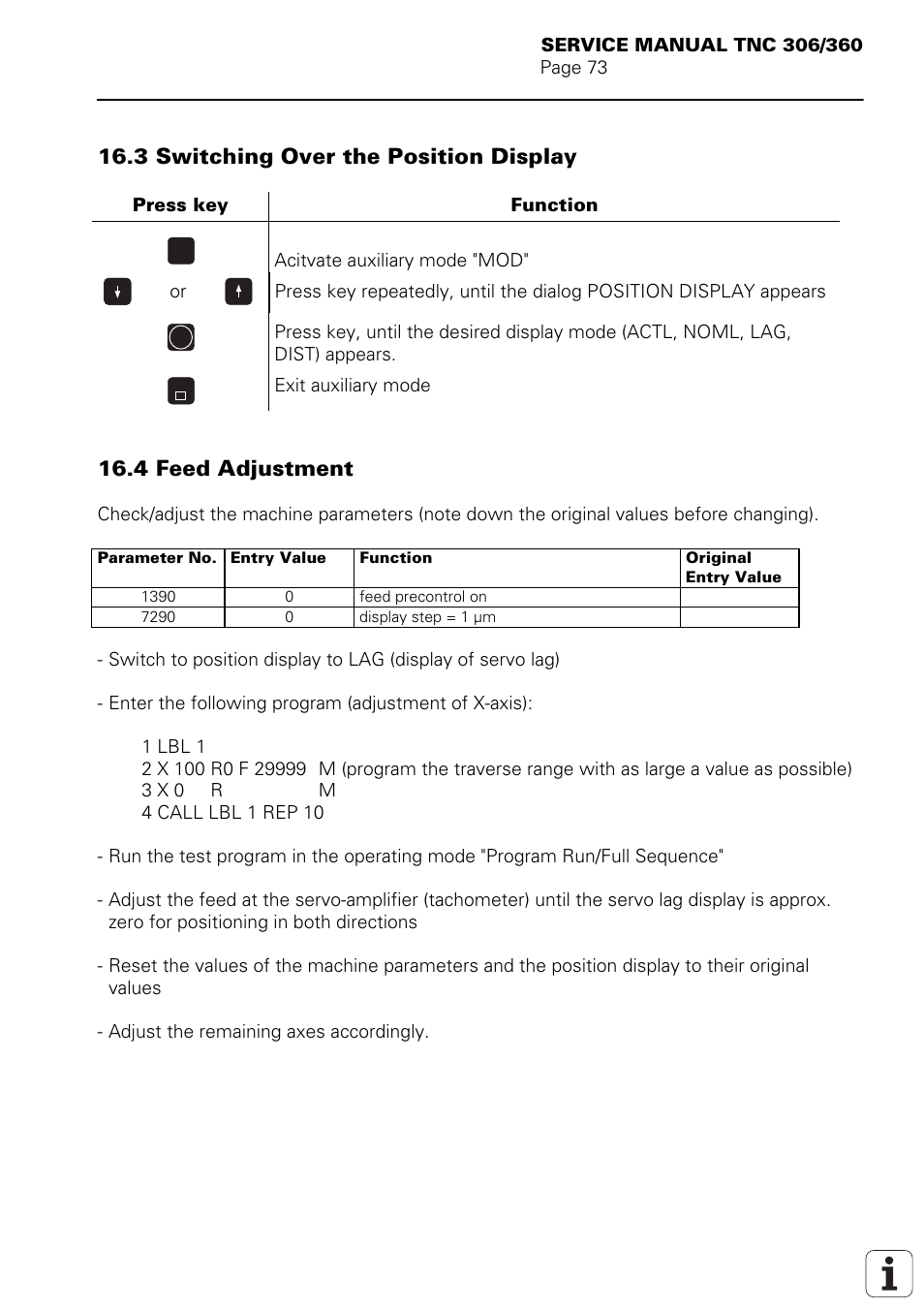 3 switching over the position display, 4 feed adjustment | HEIDENHAIN TNC 306 Service Manual User Manual | Page 80 / 157