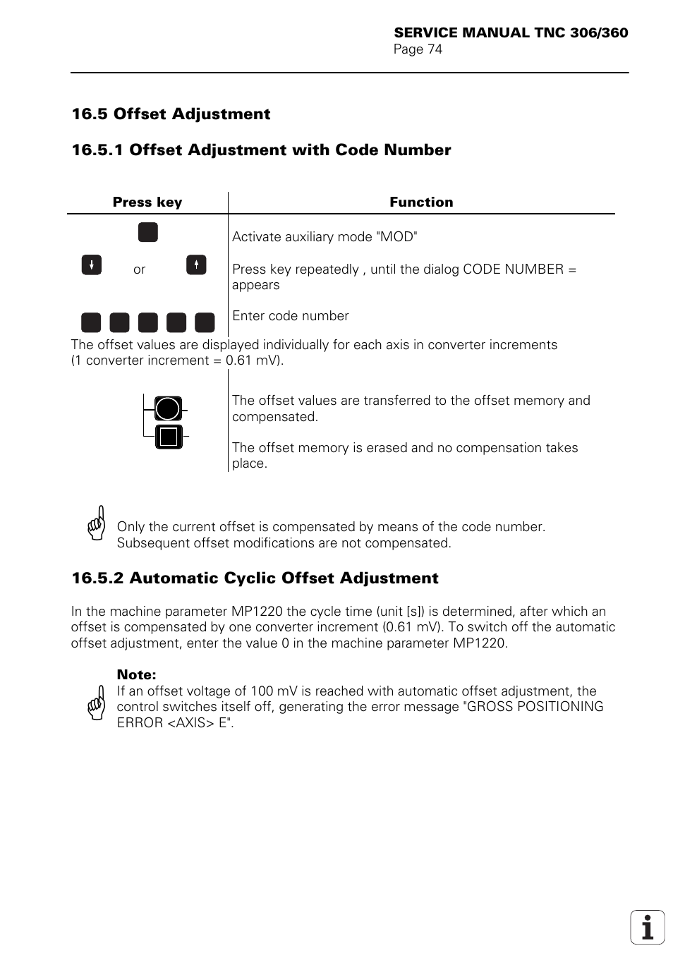 5 offset adjustment, 1220. (see section 16.5) | HEIDENHAIN TNC 306 Service Manual User Manual | Page 81 / 157