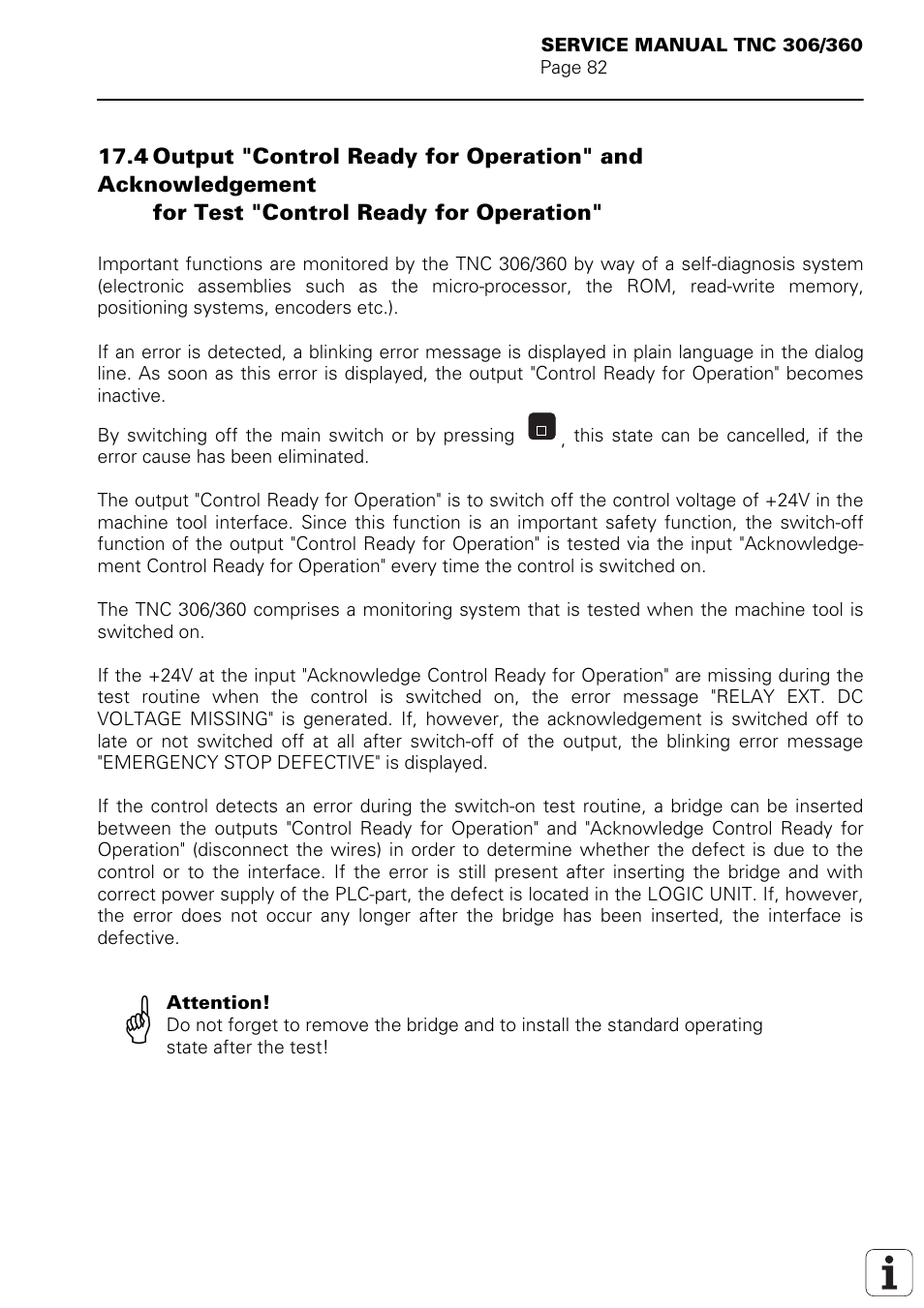 For test "control ready for operation | HEIDENHAIN TNC 306 Service Manual User Manual | Page 89 / 157