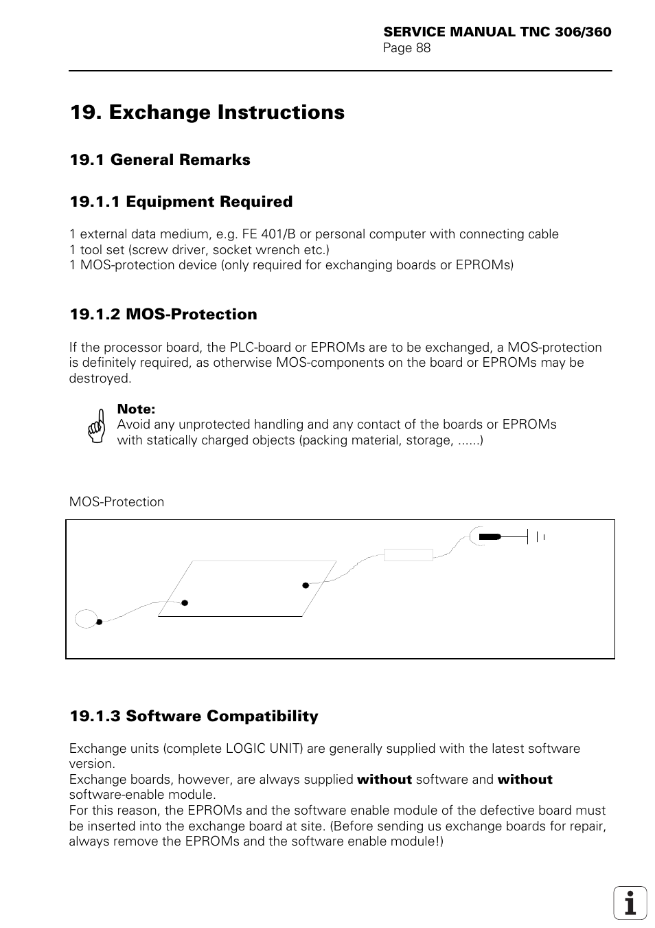 Exchange instructions 19.1 general remarks, Exchange instructions, 2 mos-protection | 3 software compatibility | HEIDENHAIN TNC 306 Service Manual User Manual | Page 95 / 157