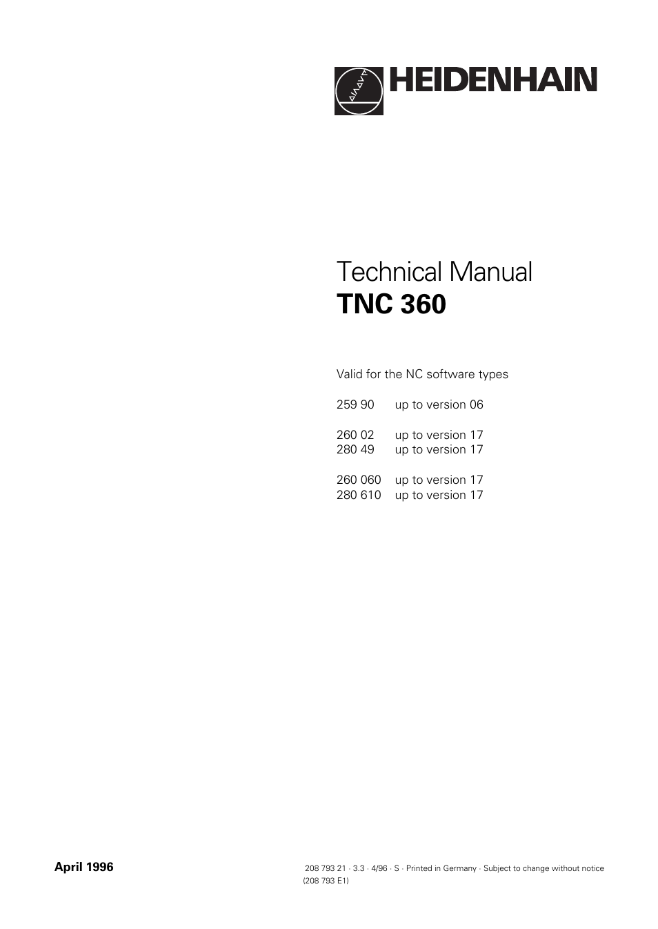 HEIDENHAIN TNC 335 Technical Manual User Manual | 581 pages