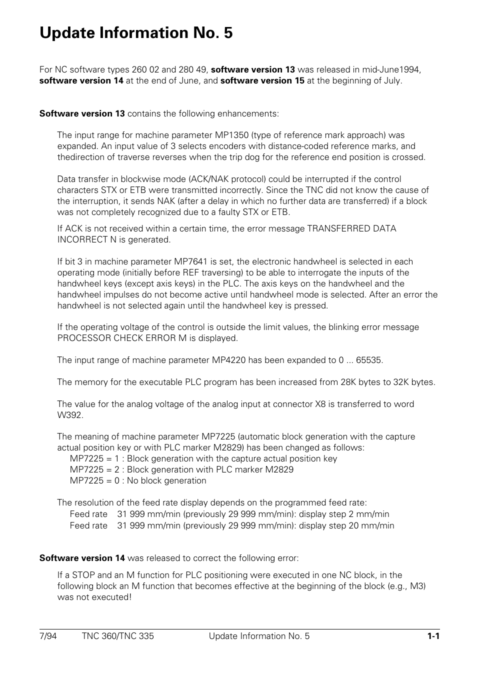 Update information no. 5 | HEIDENHAIN TNC 335 Technical Manual User Manual | Page 10 / 581