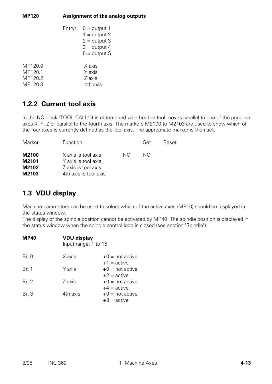 2 current tool axis, Vdu display, 3 vdu display | HEIDENHAIN TNC 335 Technical Manual User Manual | Page 110 / 581