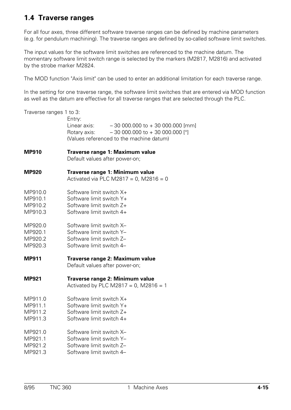 Traverse ranges, 4 traverse ranges | HEIDENHAIN TNC 335 Technical Manual User Manual | Page 112 / 581