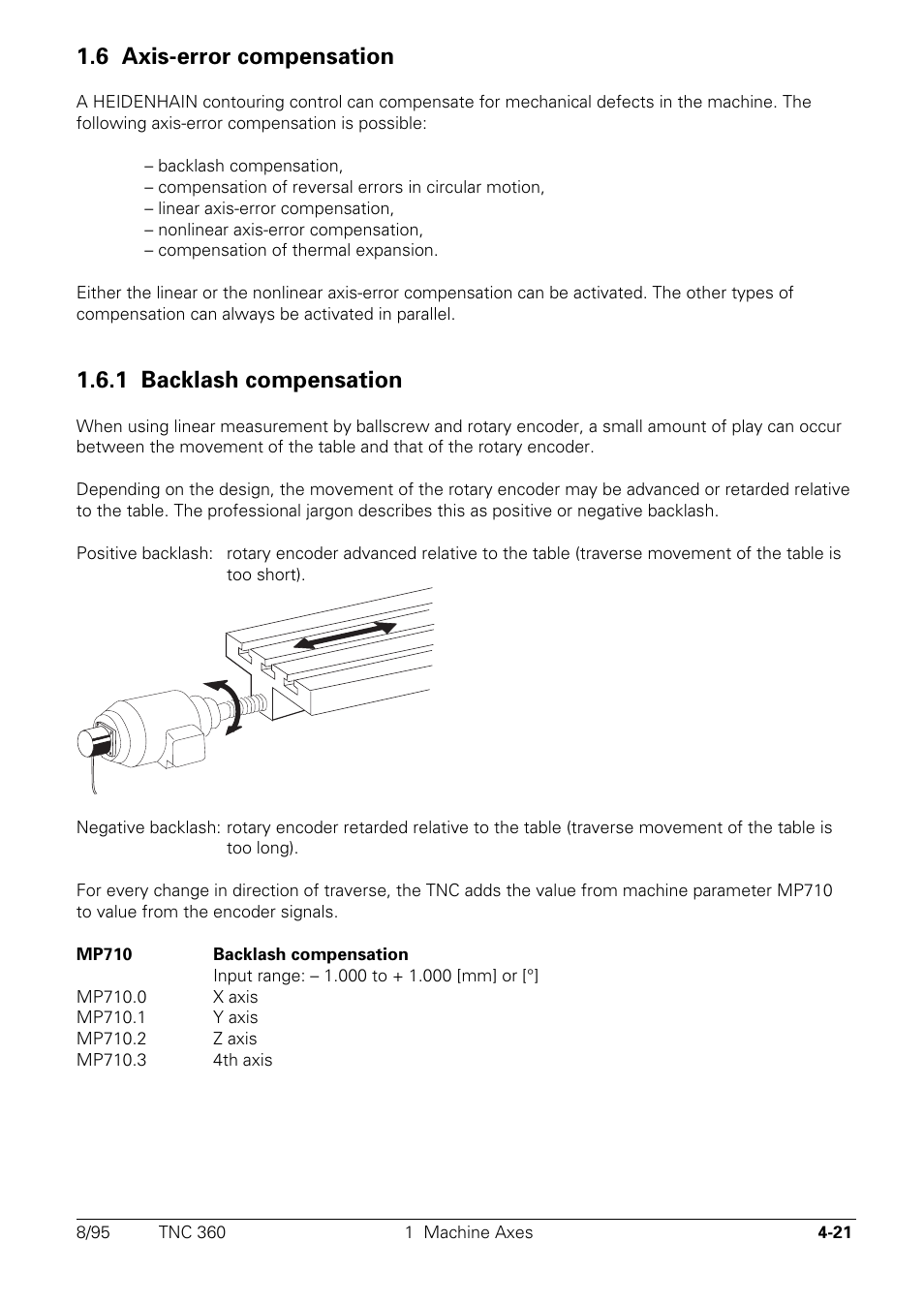 Axis-error compensation, Backlash compensation, 6 axis-error compensation | 1 backlash compensation | HEIDENHAIN TNC 335 Technical Manual User Manual | Page 118 / 581