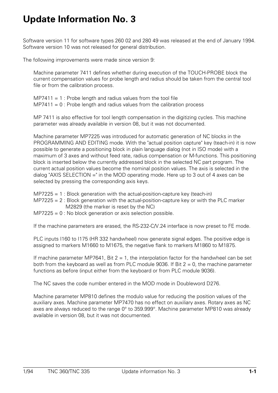 Update information no. 3 | HEIDENHAIN TNC 335 Technical Manual User Manual | Page 13 / 581