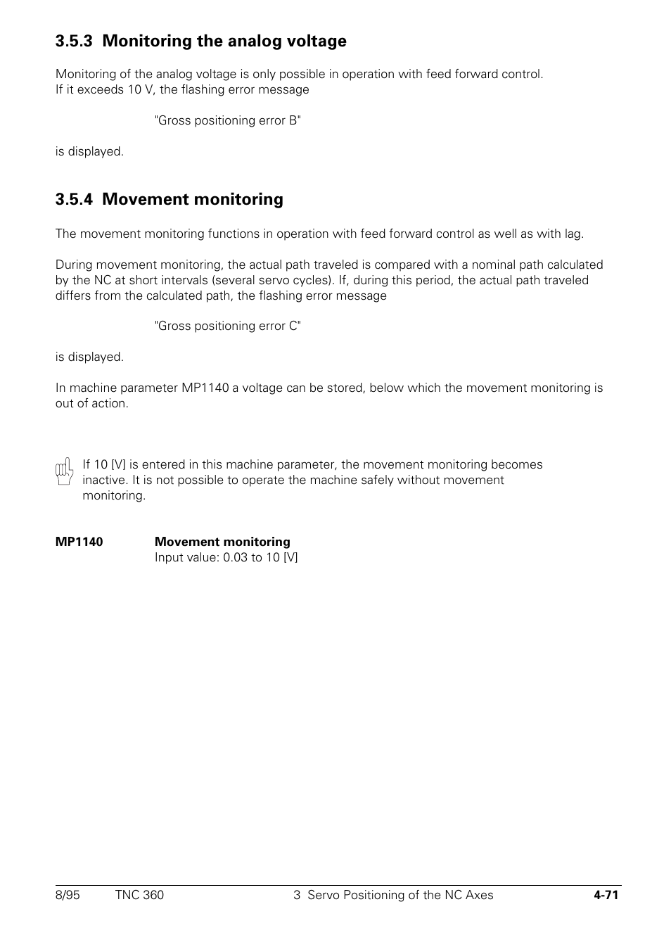 3 monitoring the analog voltage, 4 movement-monitoring, 4 movement monitoring | HEIDENHAIN TNC 335 Technical Manual User Manual | Page 168 / 581