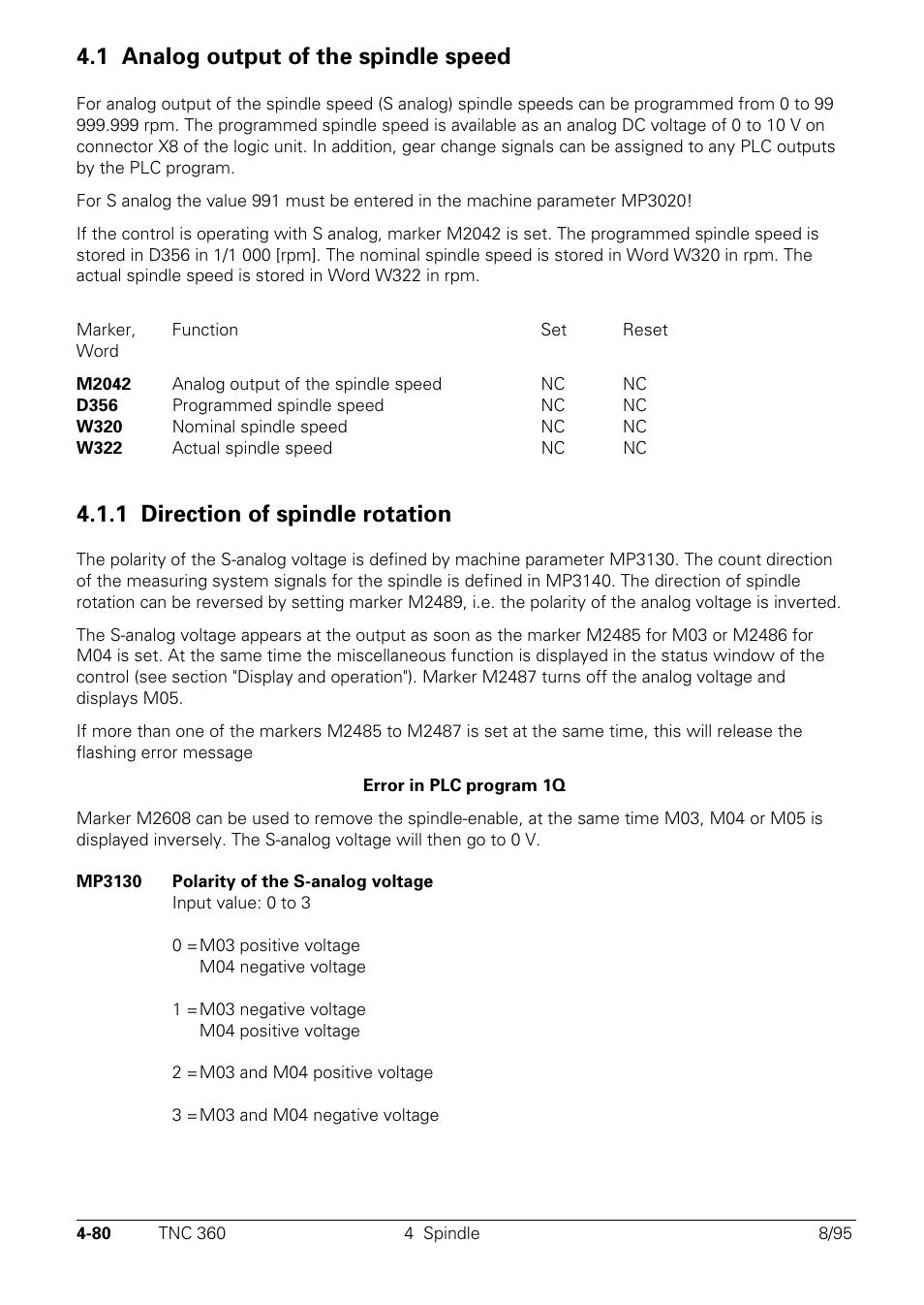Analog output of the spindle speed, 1 direction of spindle rotation, 1 analog output of the spindle speed | HEIDENHAIN TNC 335 Technical Manual User Manual | Page 177 / 581