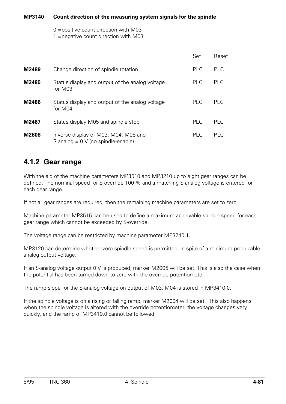 2 gear range | HEIDENHAIN TNC 335 Technical Manual User Manual | Page 178 / 581