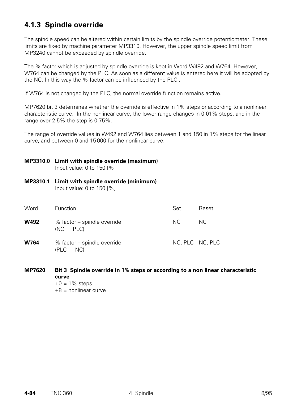 3 spindle-override, 3 spindle override | HEIDENHAIN TNC 335 Technical Manual User Manual | Page 181 / 581